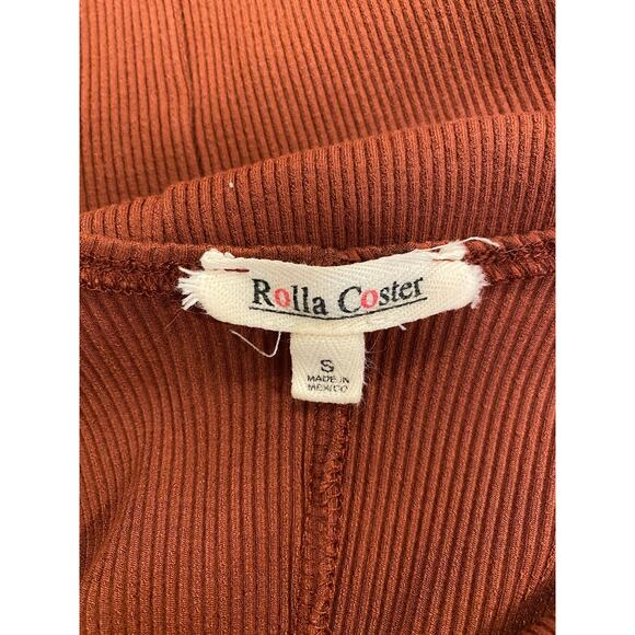 Rolla Coster Women’s Bodycon Dress S Ribbed Knit Spaghetti Strap Rust Brown - Picture 4 of 5